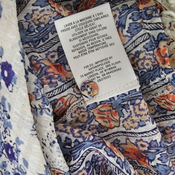 Anthropologie HD IN PARIS Chinoiserie Peasant Blouse Asian Floral Boho - Picture 9 of 9